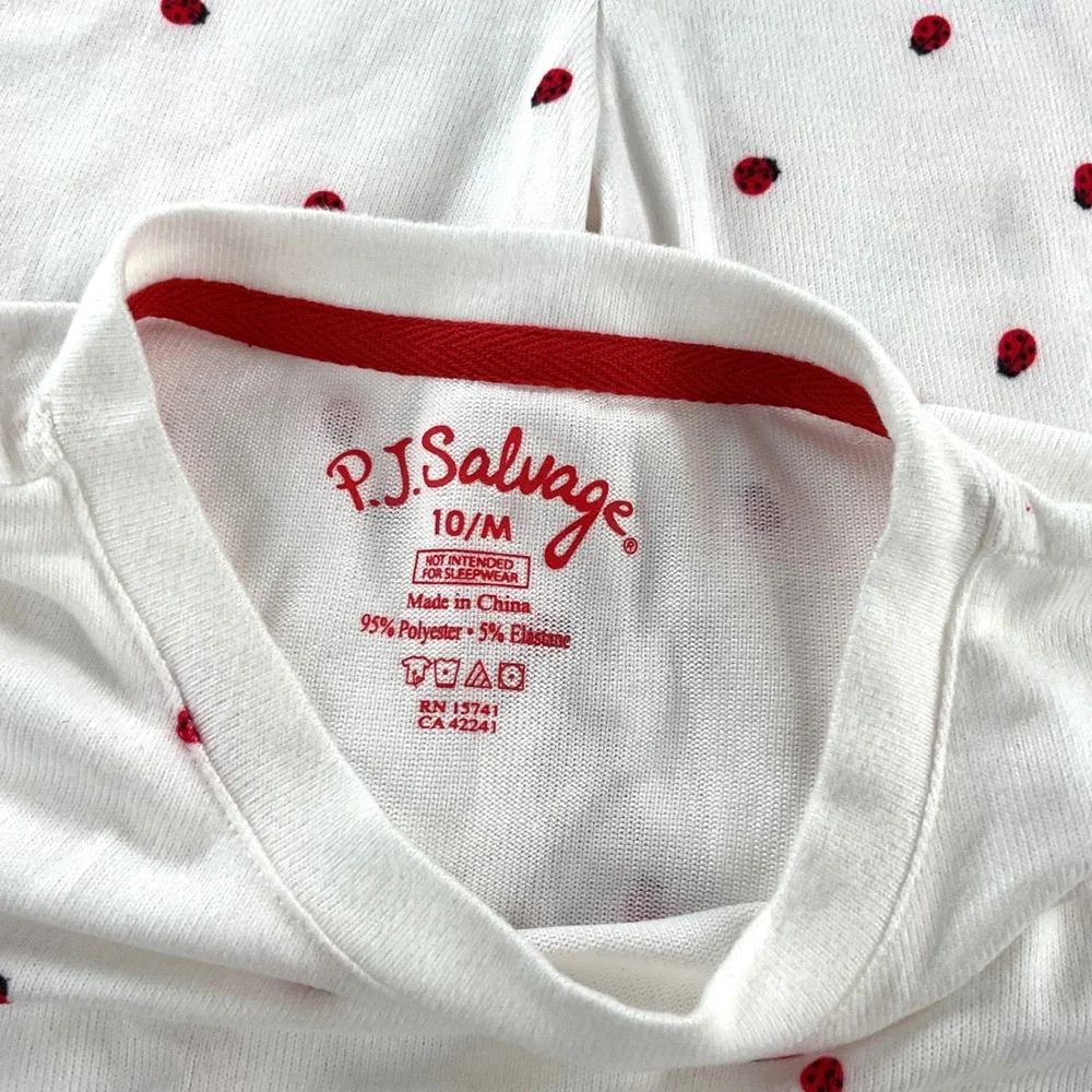 PJ Salvage‎ Tween Kids Ivory Red Ladybug Lounge Set Size 10 MED New with Tags